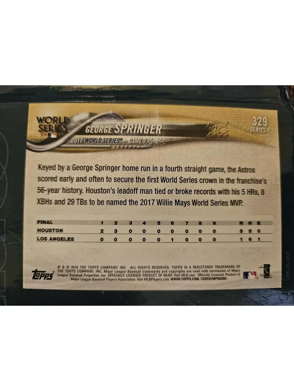 George Springer - World Series Game 7 - 2018 Topps #329 - RAW Mint